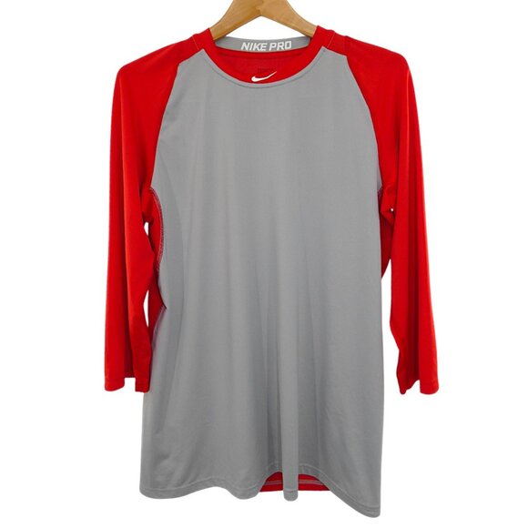 Nike Pro Dri-FIT MLB 3/4 Sleeve Compression Shirt Red Gray Men's Large - Picture 1 of 4